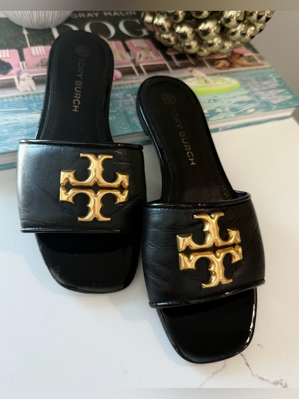 Tory Burch Black Eleanor Slides Sandals size 7 - Picture 3 of 7